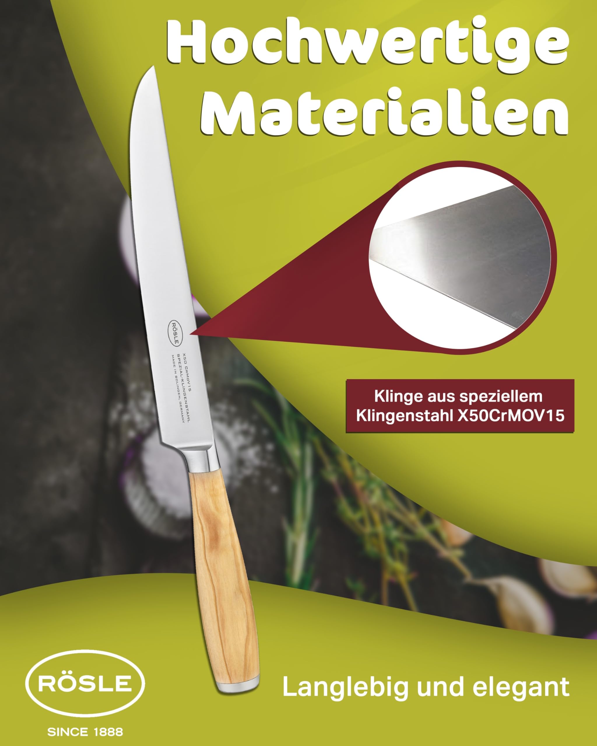 Rösle Artesano Forged Carving Knife with Olive Wood Handle, Great for Preparing Meat and Carving all Types of Meat, 8 in Blade - Image 4