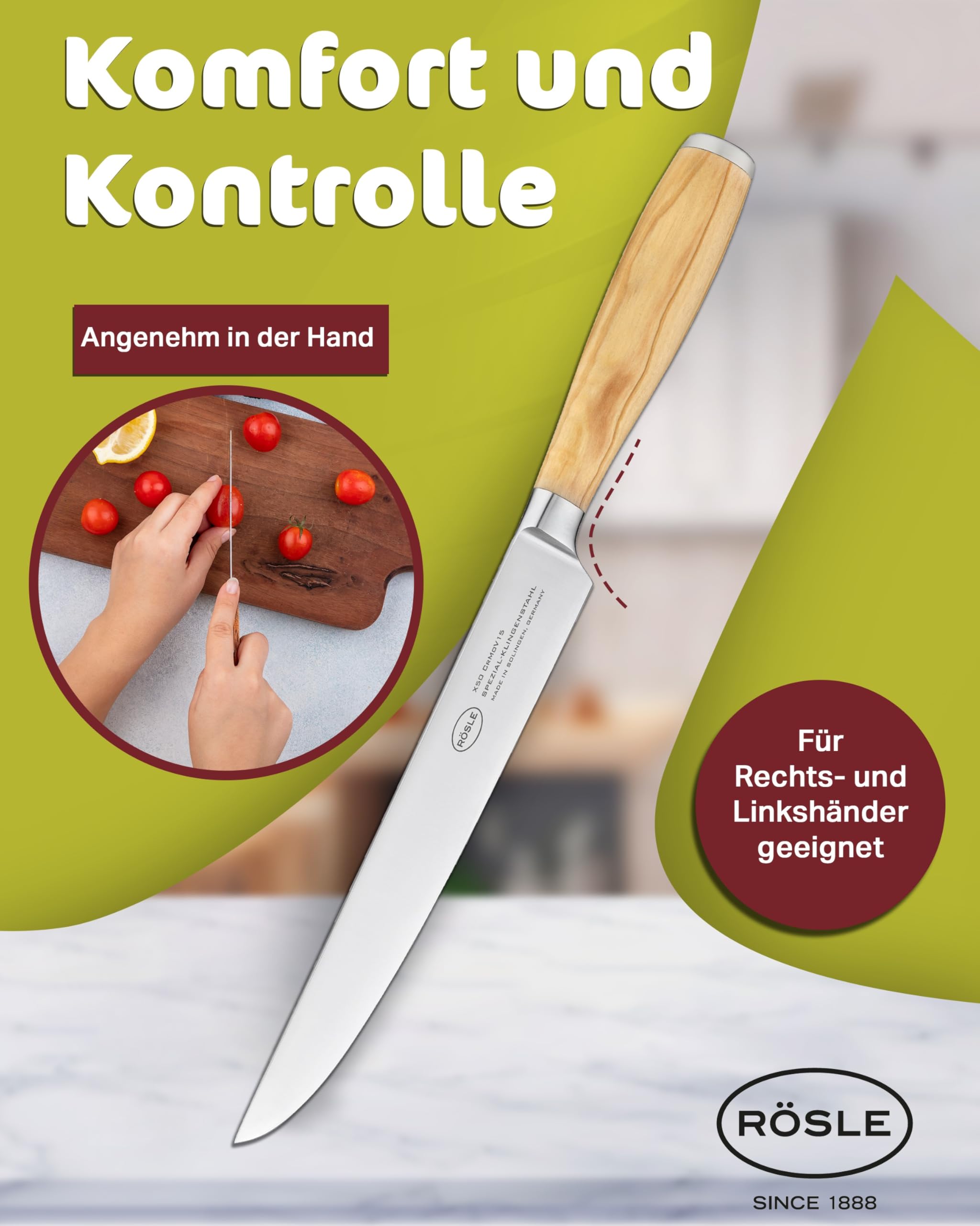 Rösle Artesano Forged Carving Knife with Olive Wood Handle, Great for Preparing Meat and Carving all Types of Meat, 8 in Blade - Image 5