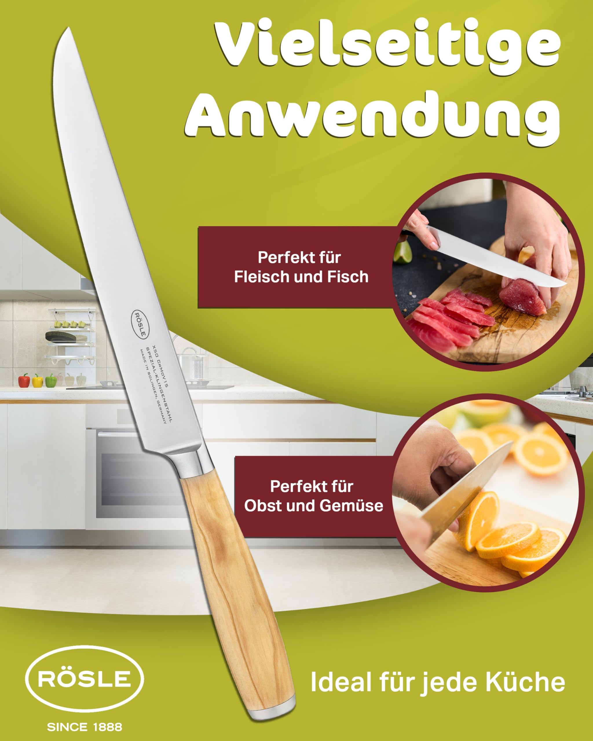 Rösle Artesano Forged Carving Knife with Olive Wood Handle, Great for Preparing Meat and Carving all Types of Meat, 8 in Blade - Image 6