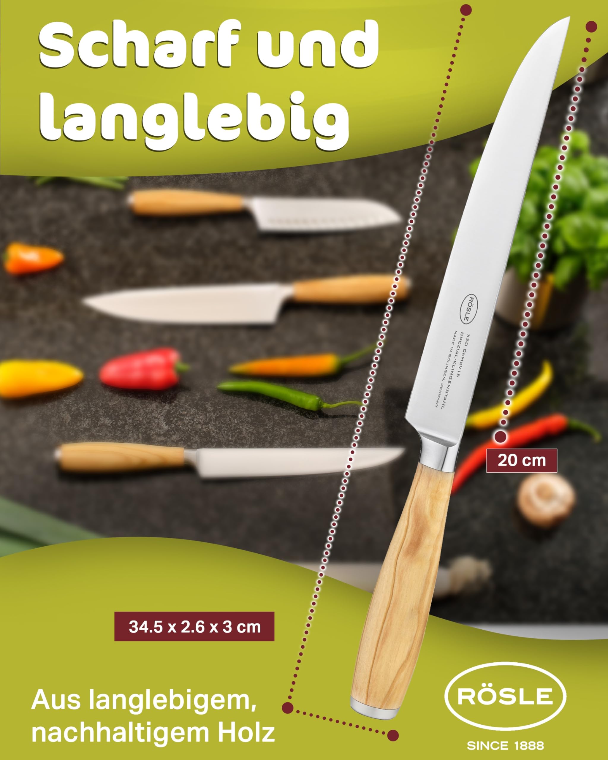 Rösle Artesano Forged Carving Knife with Olive Wood Handle, Great for Preparing Meat and Carving all Types of Meat, 8 in Blade - Image 8