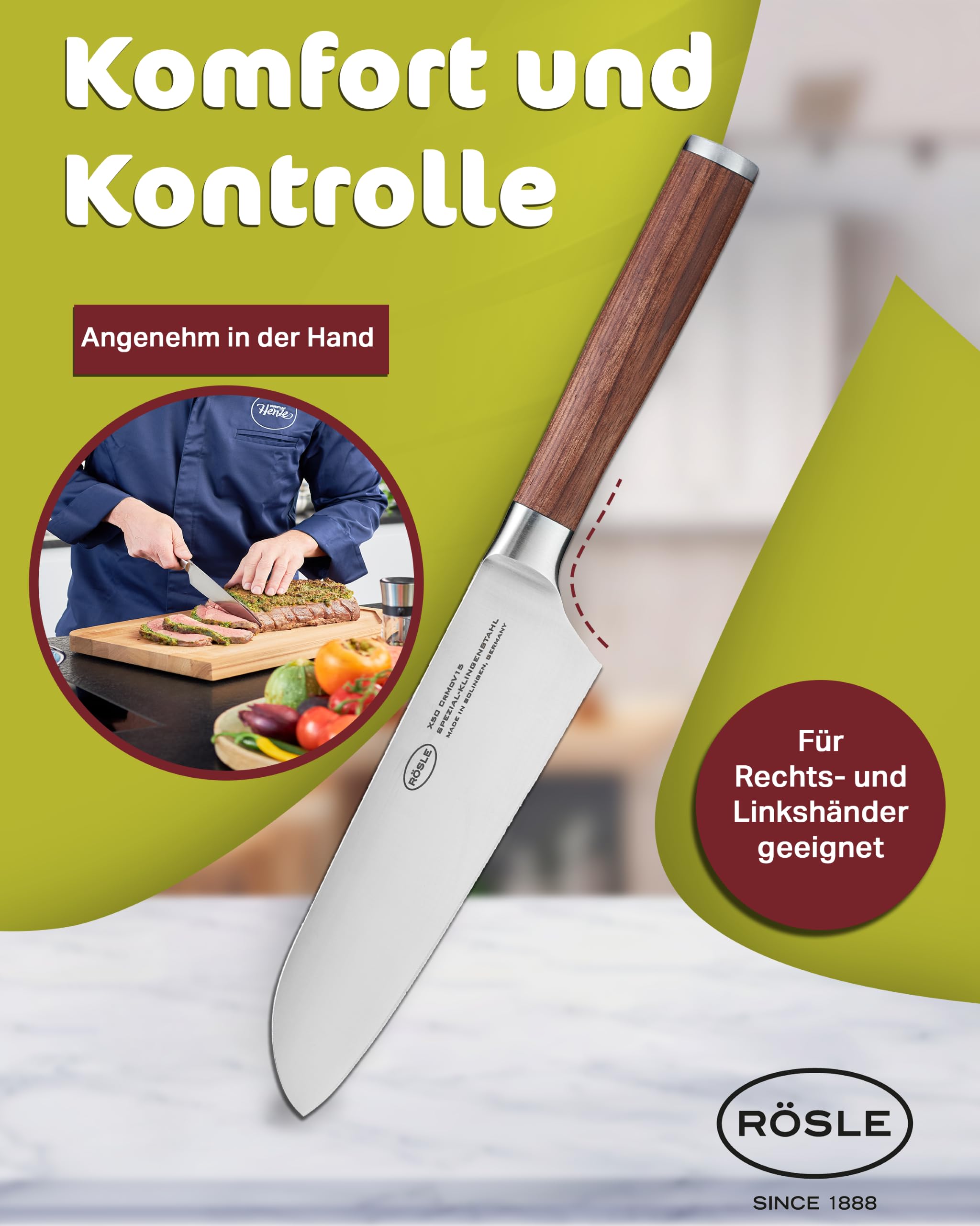Rösle Masterclass Knife Collection, Santoku Knife, 8.6-inch Blade - Image 5