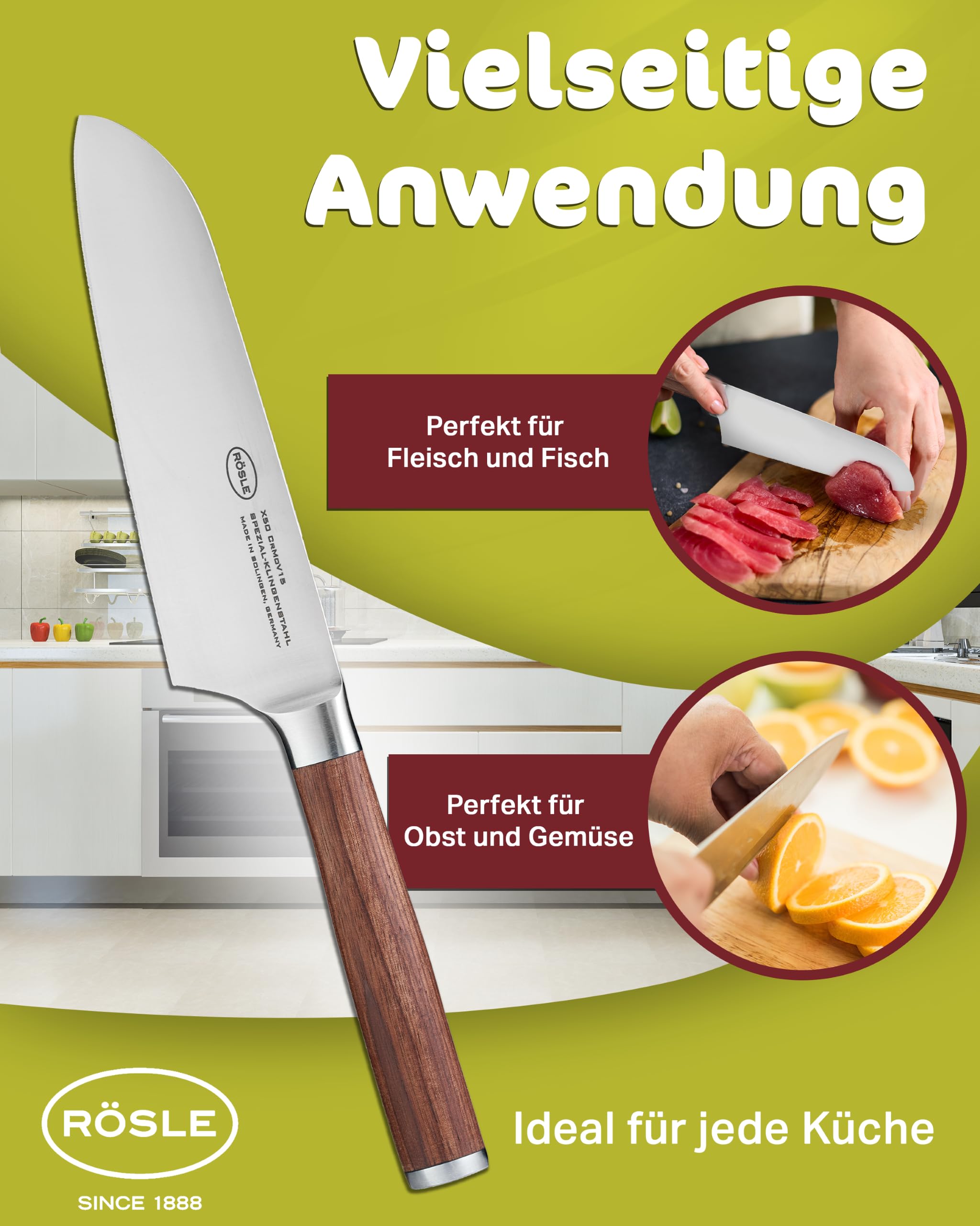 Rösle Masterclass Knife Collection, Santoku Knife, 8.6-inch Blade - Image 6