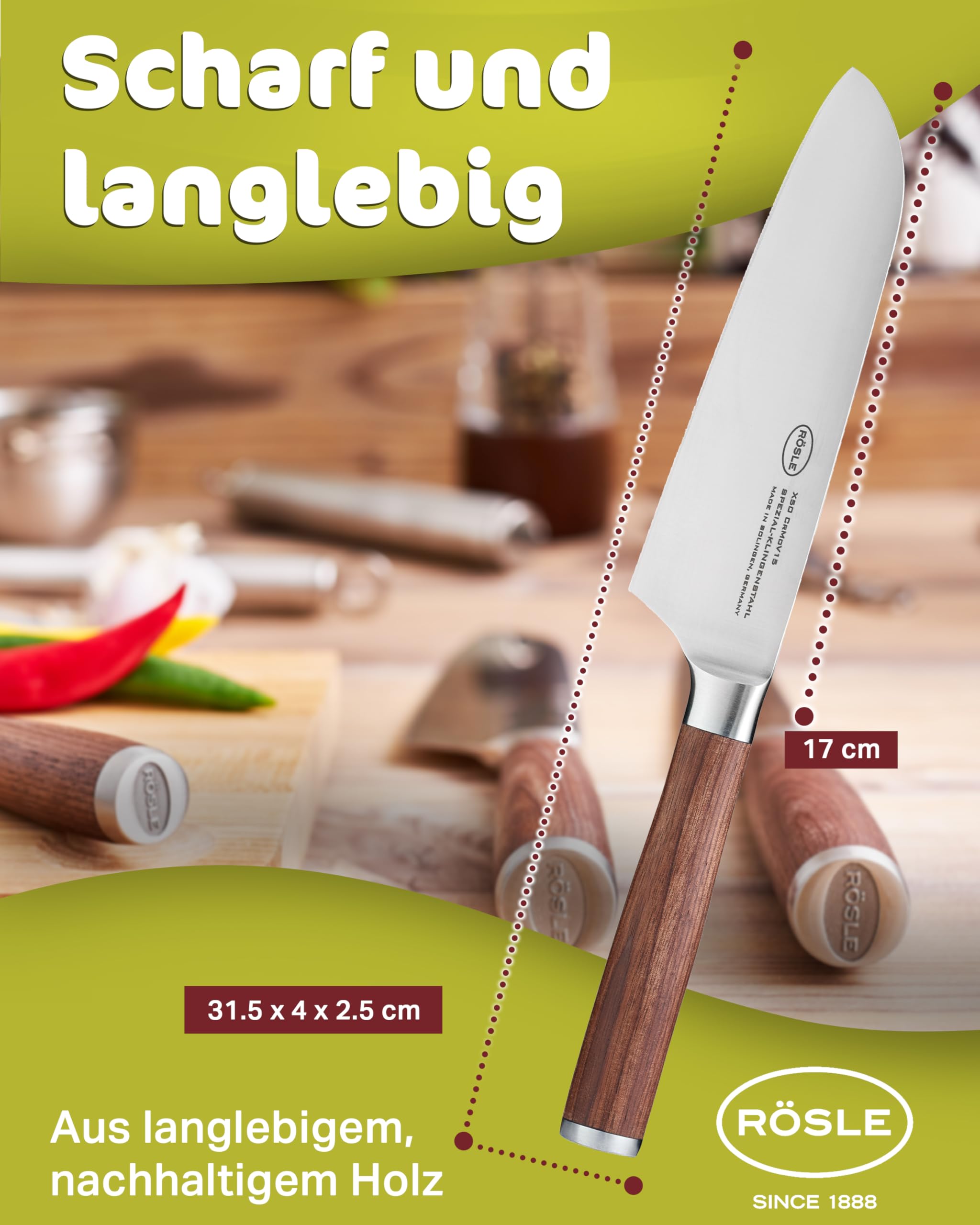 Rösle Masterclass Knife Collection, Santoku Knife, 8.6-inch Blade - Image 8